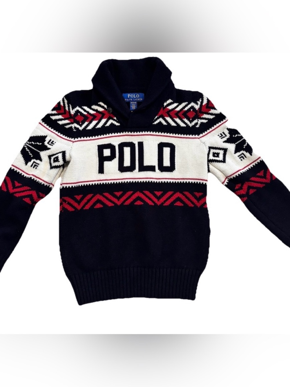 Polo Ralph Lauren Boys Logo Cotton Shawl Collar Sweater Black Medium 10-12 EUC